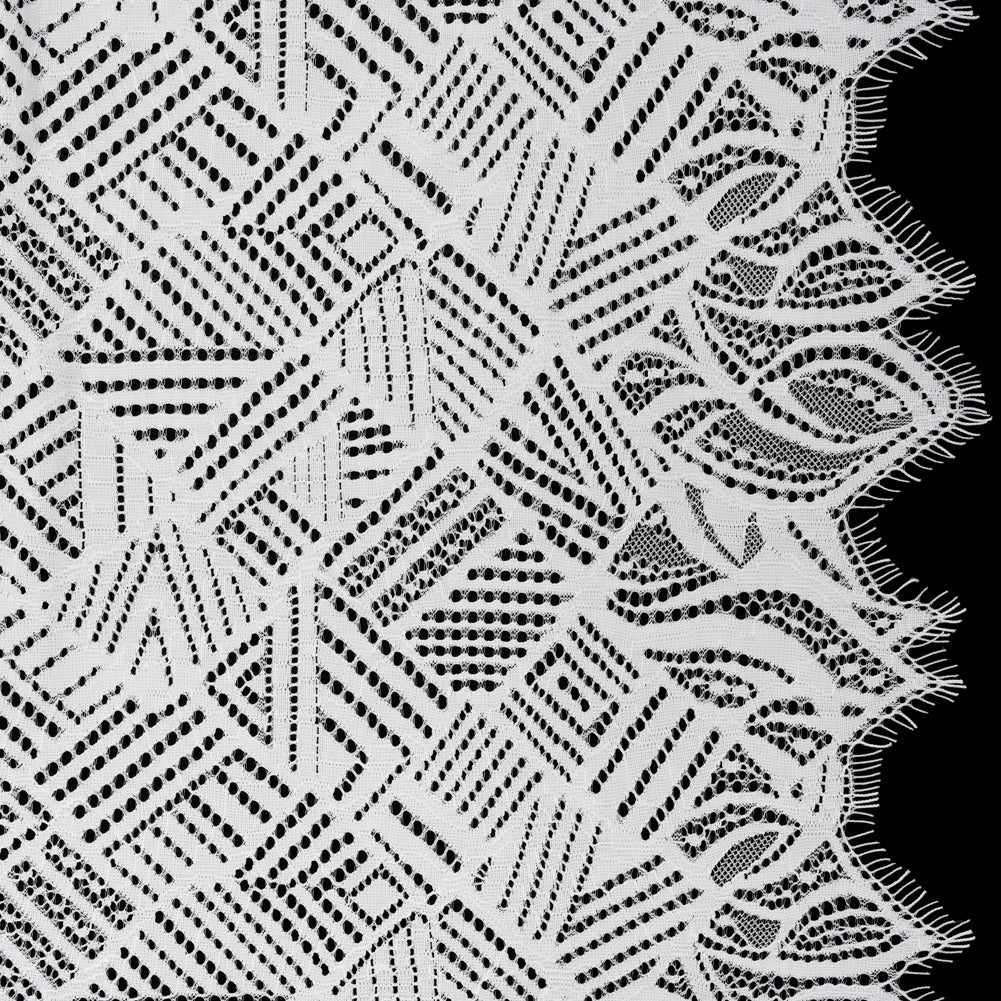 Raschel Lace with Organic Finished Edges - Ivory Geometry and Leaves Raschel Lace with Organic Finished Edges - Ivory Geometry and Leaves