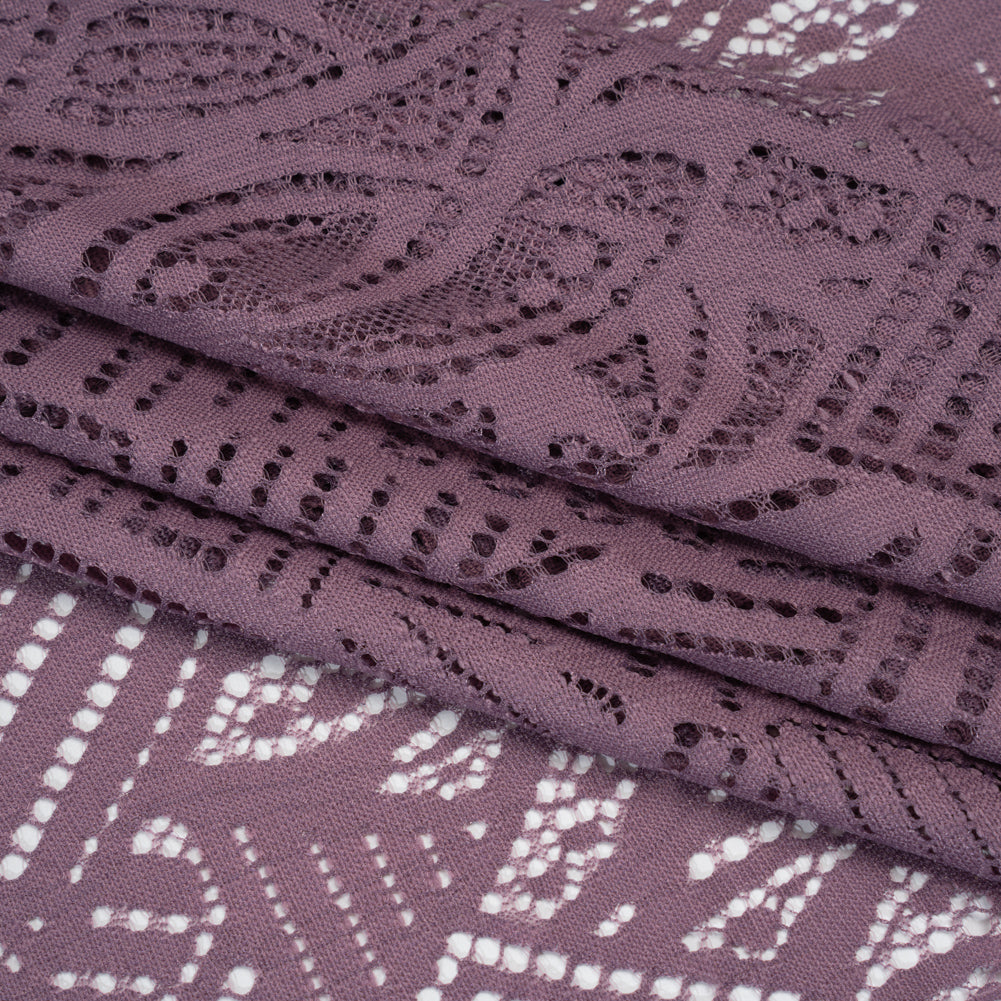 Raschel Lace with Organic Finished Edges - Amethyst Geometry and Leaves Raschel Lace with Organic Finished Edges - Amethyst Geometry and Leaves