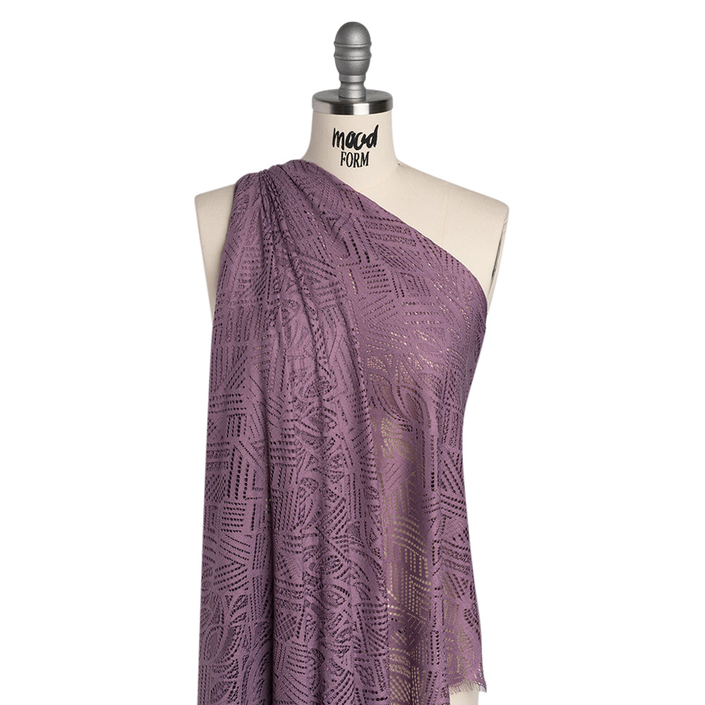 Raschel Lace with Organic Finished Edges - Amethyst Geometry and Leaves Raschel Lace with Organic Finished Edges - Amethyst Geometry and Leaves