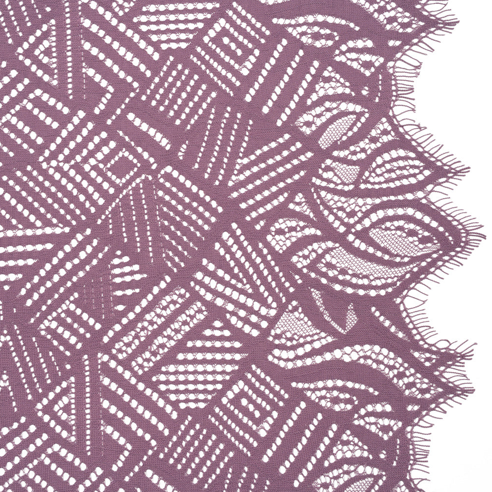 Raschel Lace with Organic Finished Edges - Amethyst Geometry and Leaves Raschel Lace with Organic Finished Edges - Amethyst Geometry and Leaves
