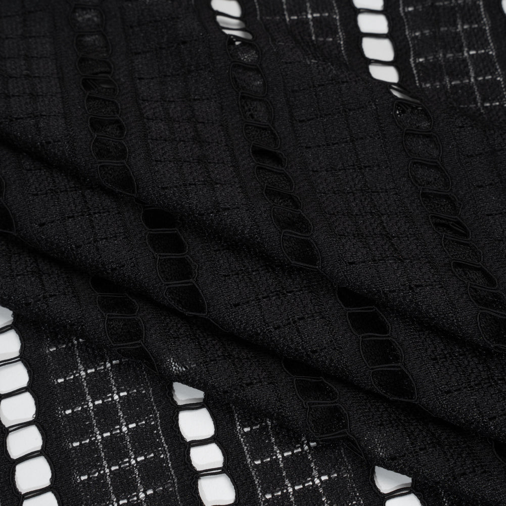 Corded Lace - Black Squares and Stripes - Folded Corded Lace - Black Squares and Stripes - Folded