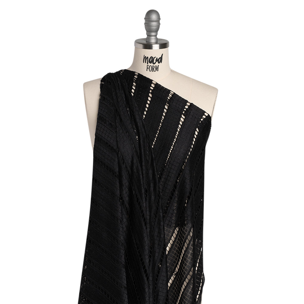 Corded Lace - Black Squares and Stripes - Drape Corded Lace - Black Squares and Stripes - Drape