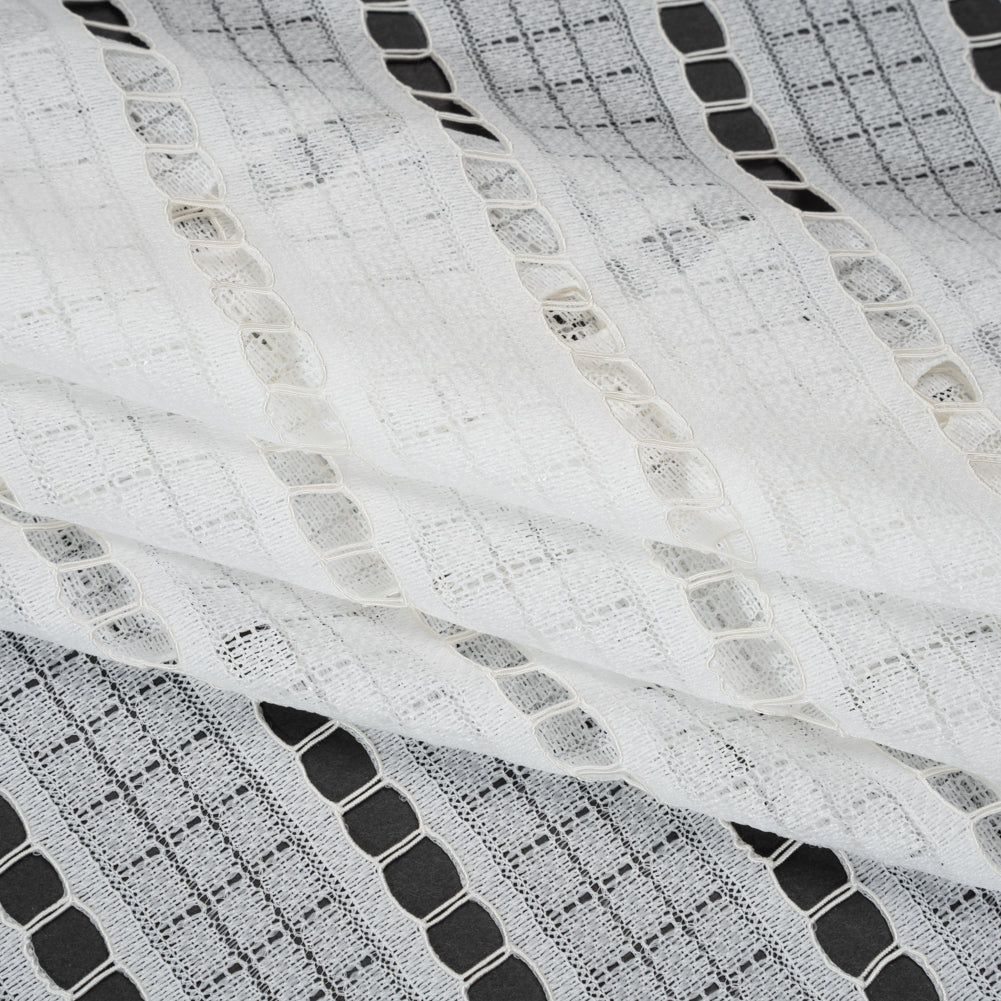 Corded Lace - Ivory Squares and Stripes - Folded Corded Lace - Ivory Squares and Stripes - Folded
