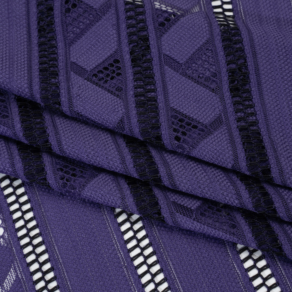 Corded Lace - Violet and Black Geometric Stripes - Folded Corded Lace - Violet and Black Geometric Stripes - Folded