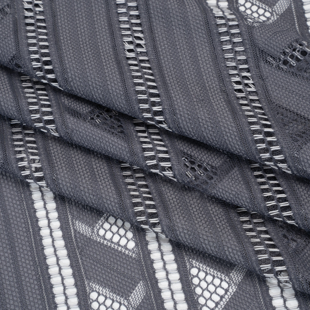 Corded Lace - Gray and Silver Geometric Stripes - Folded Corded Lace - Gray and Silver Geometric Stripes - Folded