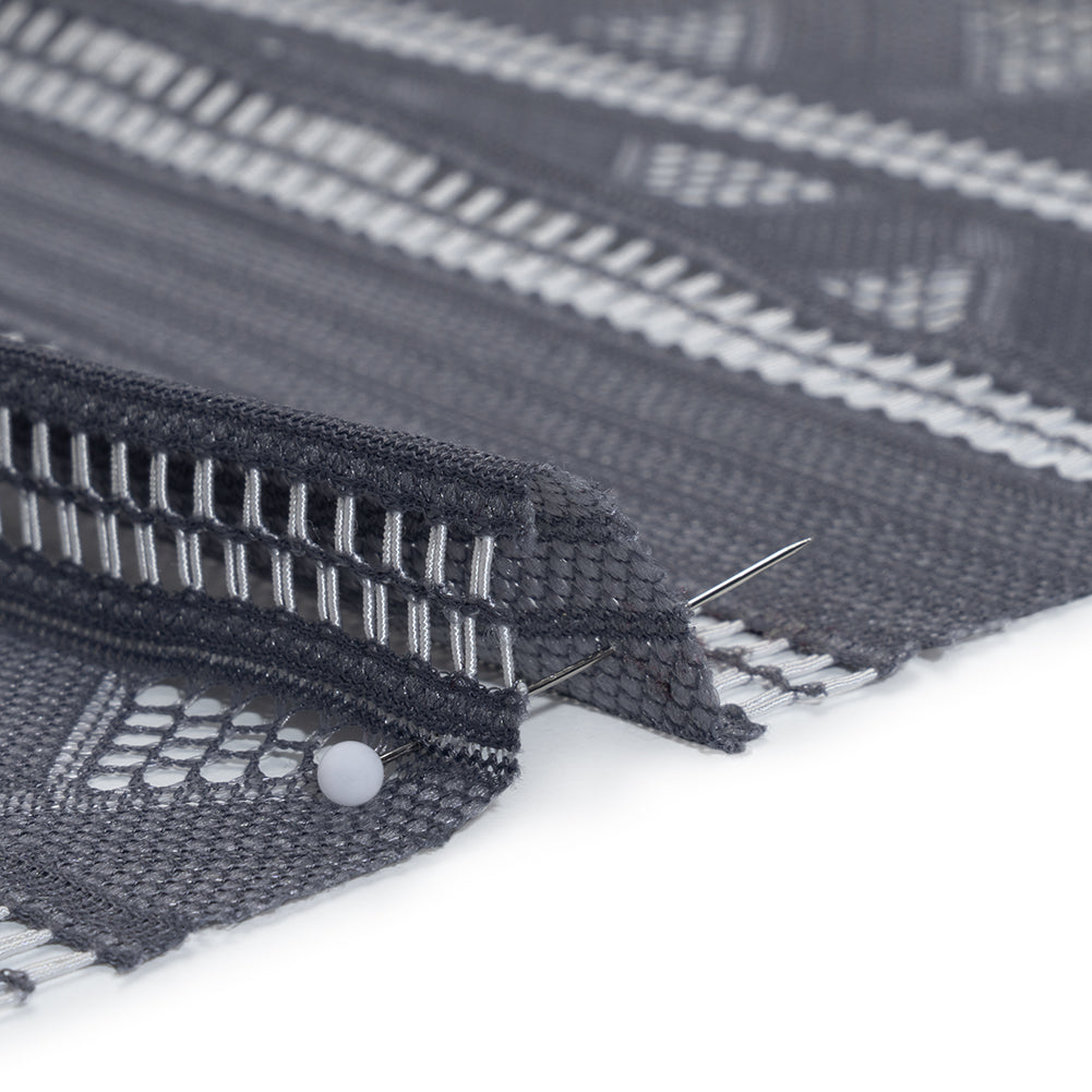 Corded Lace - Gray and Silver Geometric Stripes - Detail Corded Lace - Gray and Silver Geometric Stripes - Detail