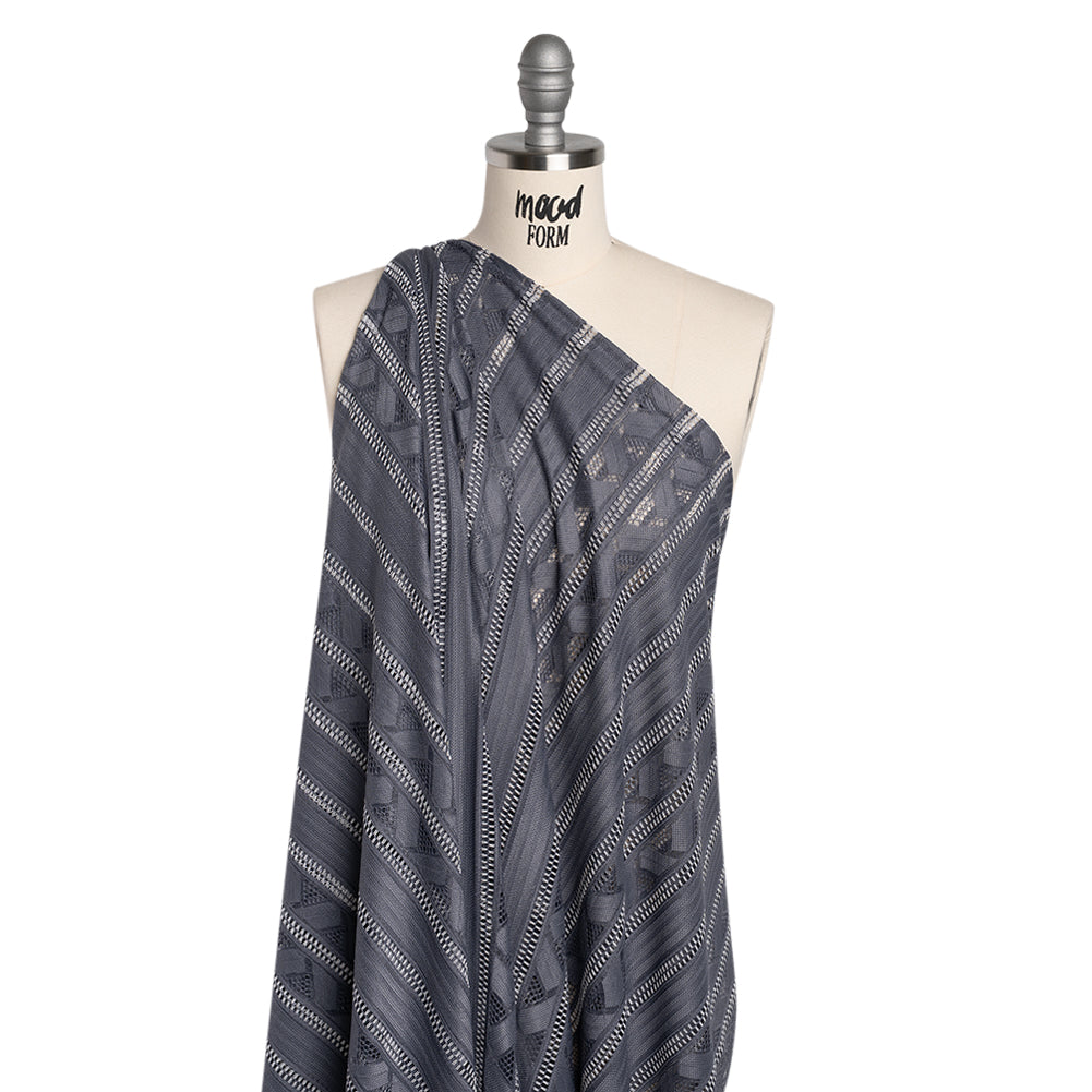 Corded Lace - Gray and Silver Geometric Stripes - Drape Corded Lace - Gray and Silver Geometric Stripes - Drape