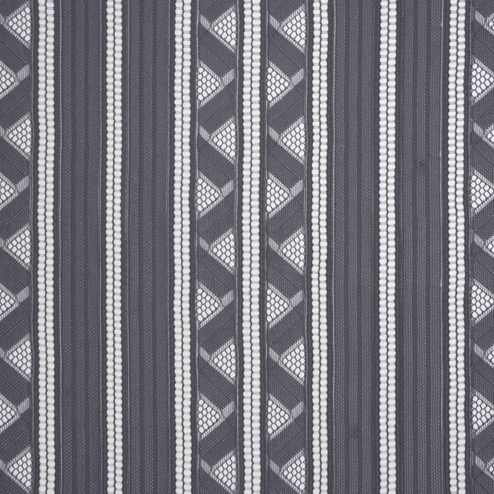 Corded Lace - Gray and Silver Geometric Stripes Corded Lace - Gray and Silver Geometric Stripes