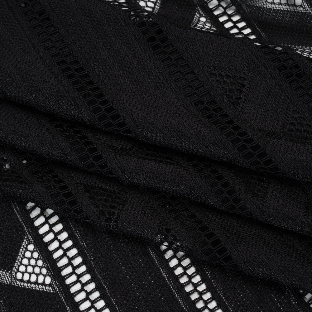 Corded Lace - Black Geometric Stripes - Folded Corded Lace - Black Geometric Stripes - Folded