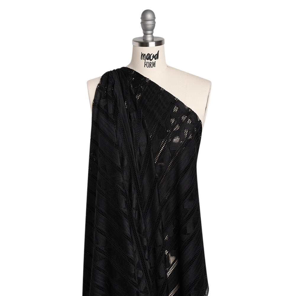 Corded Lace - Black Geometric Stripes - Drape Corded Lace - Black Geometric Stripes - Drape