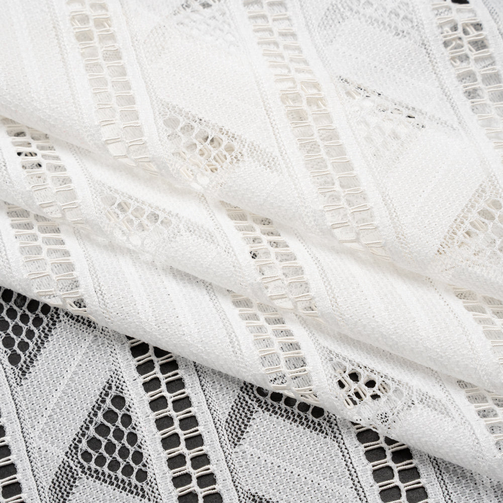 Corded Lace - Ivory Geometric Stripes - Folded Corded Lace - Ivory Geometric Stripes - Folded