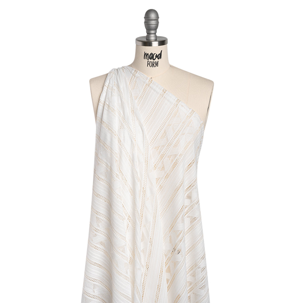 Corded Lace - Ivory Geometric Stripes - Drape Corded Lace - Ivory Geometric Stripes - Drape