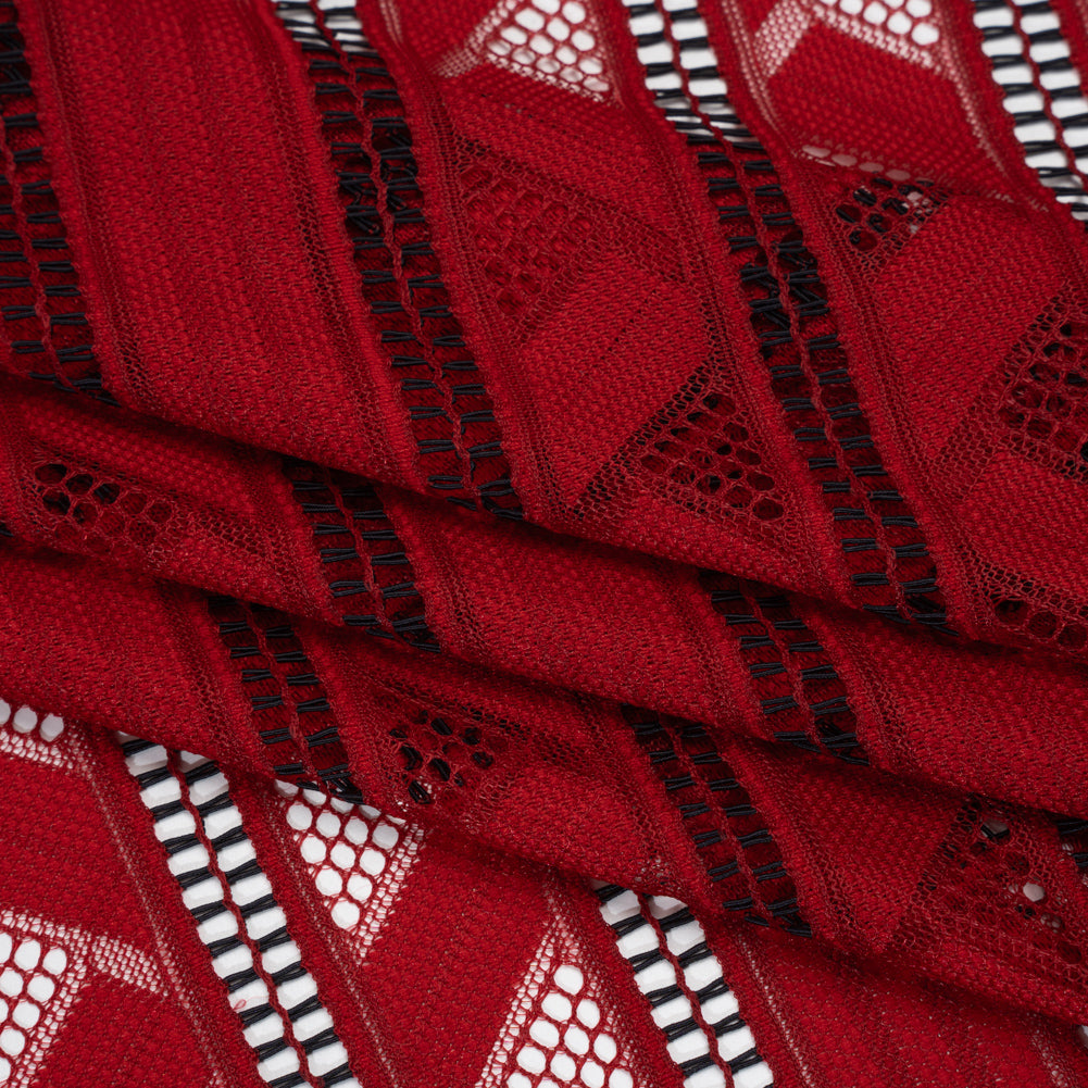 Corded Lace - Red and Black Geometric Stripes - Folded Corded Lace - Red and Black Geometric Stripes - Folded