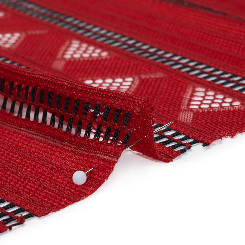 Corded Lace - Red and Black Geometric Stripes - Detail Corded Lace - Red and Black Geometric Stripes - Detail