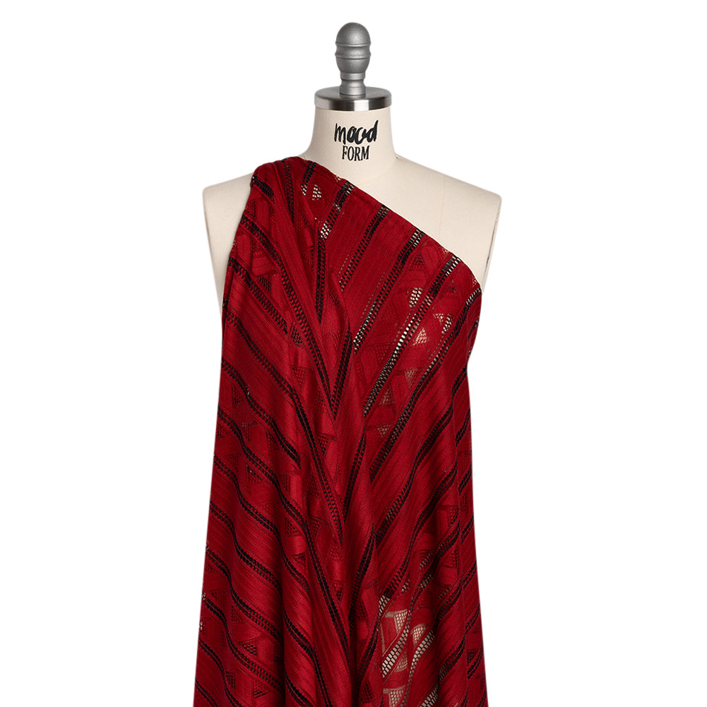 Corded Lace - Red and Black Geometric Stripes - Drape Corded Lace - Red and Black Geometric Stripes - Drape