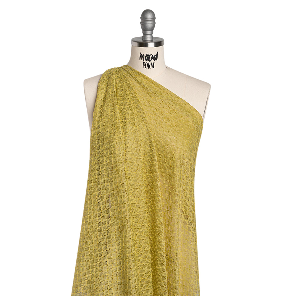 Corded Lace with Finished Eyelash Edges - Chartreuse Diamond Lattice Corded Lace with Finished Eyelash Edges - Chartreuse Diamond Lattice