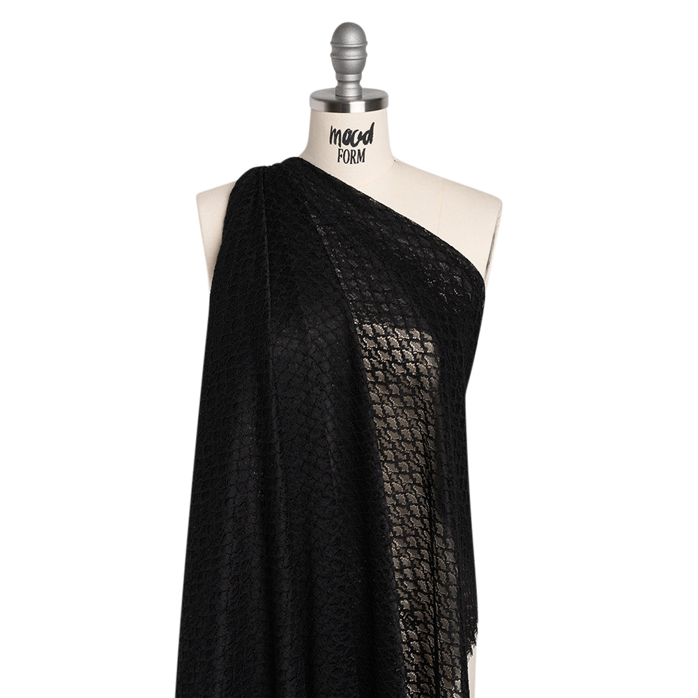 Corded Lace with Finished Eyelash Edges - Black Diamond Lattice Corded Lace with Finished Eyelash Edges - Black Diamond Lattice