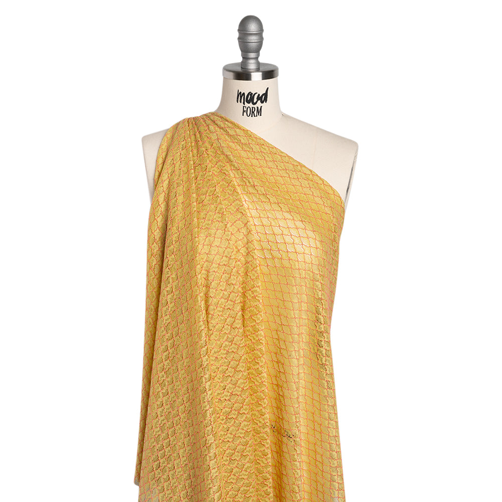 Corded Lace with Finished Eyelash Edges - Chartreuse and Confetti Pink Diamond Lattice Corded Lace with Finished Eyelash Edges - Chartreuse and Confetti Pink Diamond Lattice