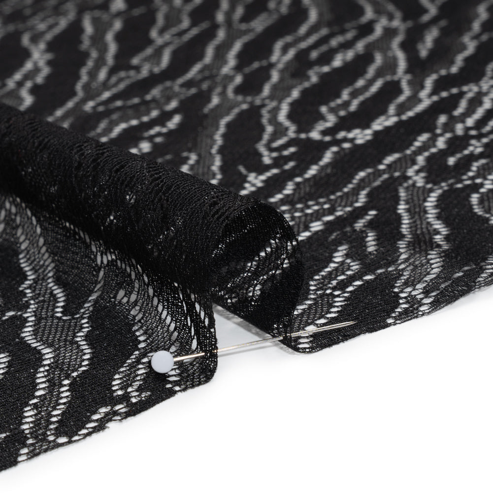 Raschel Lace Panel with Finished Edges - Black Animal Stripes - Detail Raschel Lace Panel with Finished Edges - Black Animal Stripes - Detail