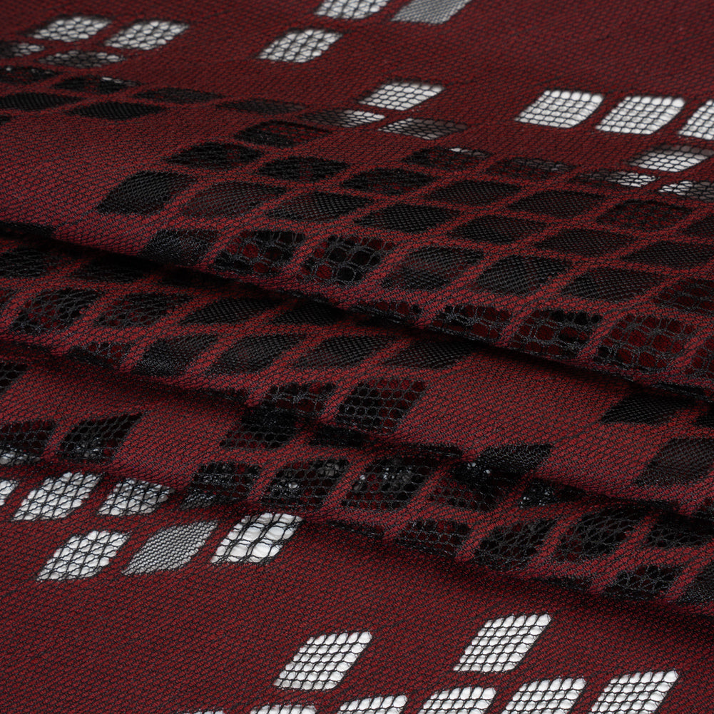 Raschel Lace with Eyelash Fringe Edges - Black and Chocolate Diamond Argyle - Folded Raschel Lace with Eyelash Fringe Edges - Black and Chocolate Diamond Argyle - Folded