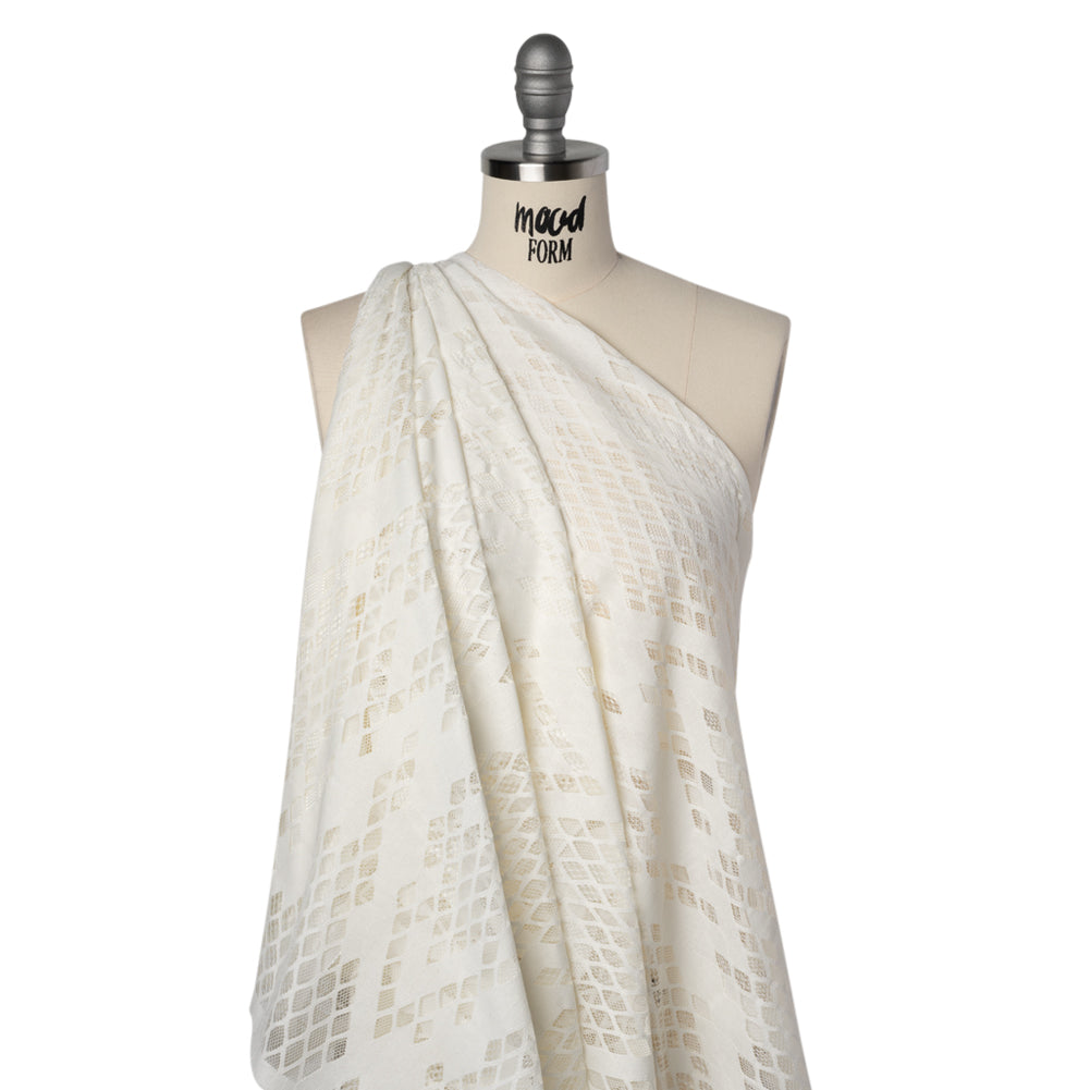 Raschel Lace with Eyelash Fringe Edges - Ivory Diamond Argyle Raschel Lace with Eyelash Fringe Edges - Ivory Diamond Argyle