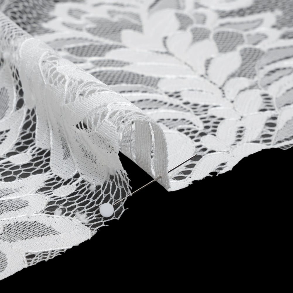 Corded Lace with Finished Scalloped Edges - Ivory Flowers and Leaves Detail Corded Lace with Finished Scalloped Edges - Ivory Flowers and Leaves Detail