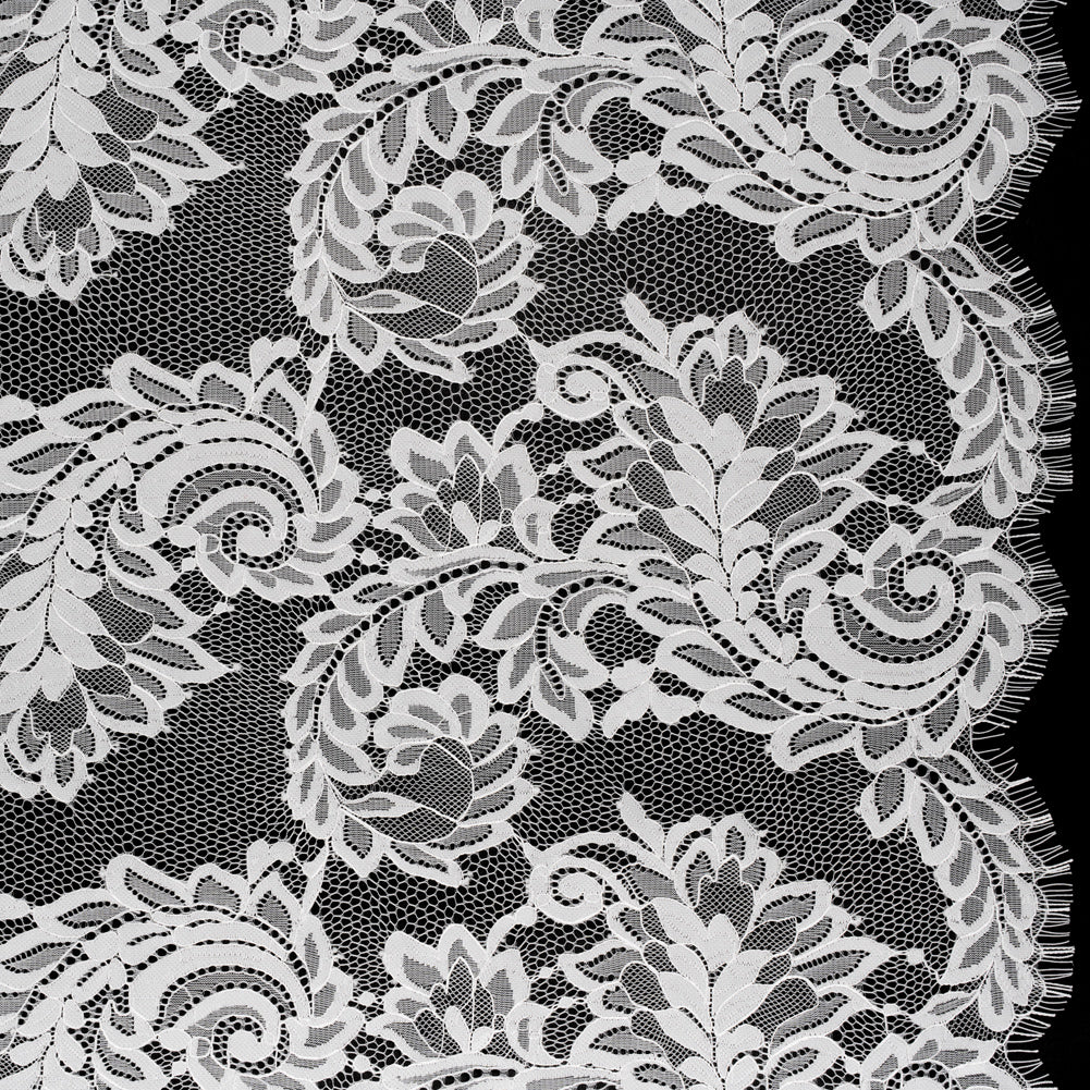 Corded Lace with Finished Scalloped Edges - Ivory Flowers and Leaves Corded Lace with Finished Scalloped Edges - Ivory Flowers and Leaves