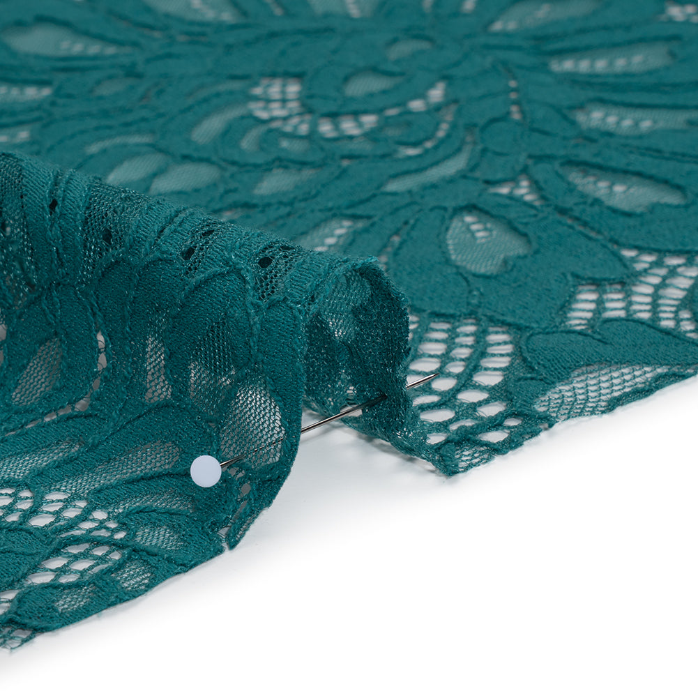 Corded Lace with Finished Scalloped Edges - Teal Bold Florals Corded Lace with Finished Scalloped Edges - Teal Bold Florals
