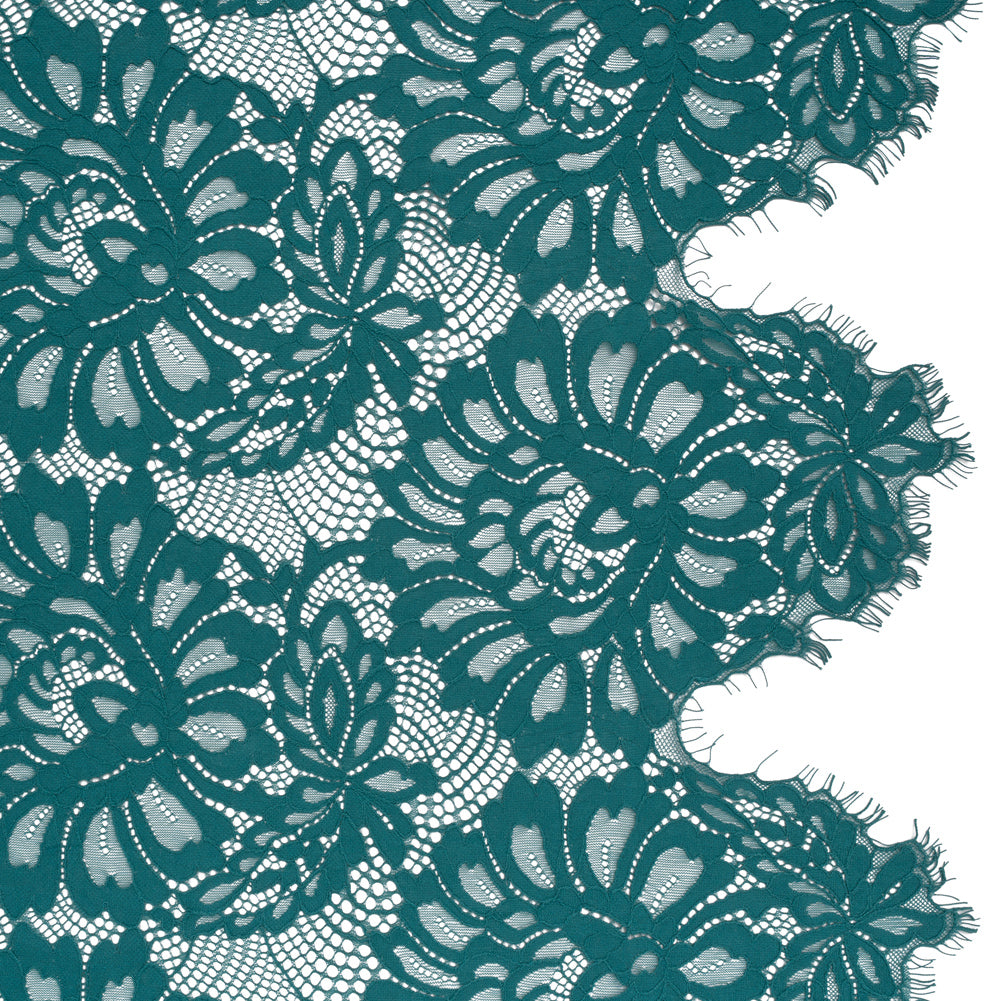 Corded Lace with Finished Scalloped Edges - Teal Bold Florals Corded Lace with Finished Scalloped Edges - Teal Bold Florals