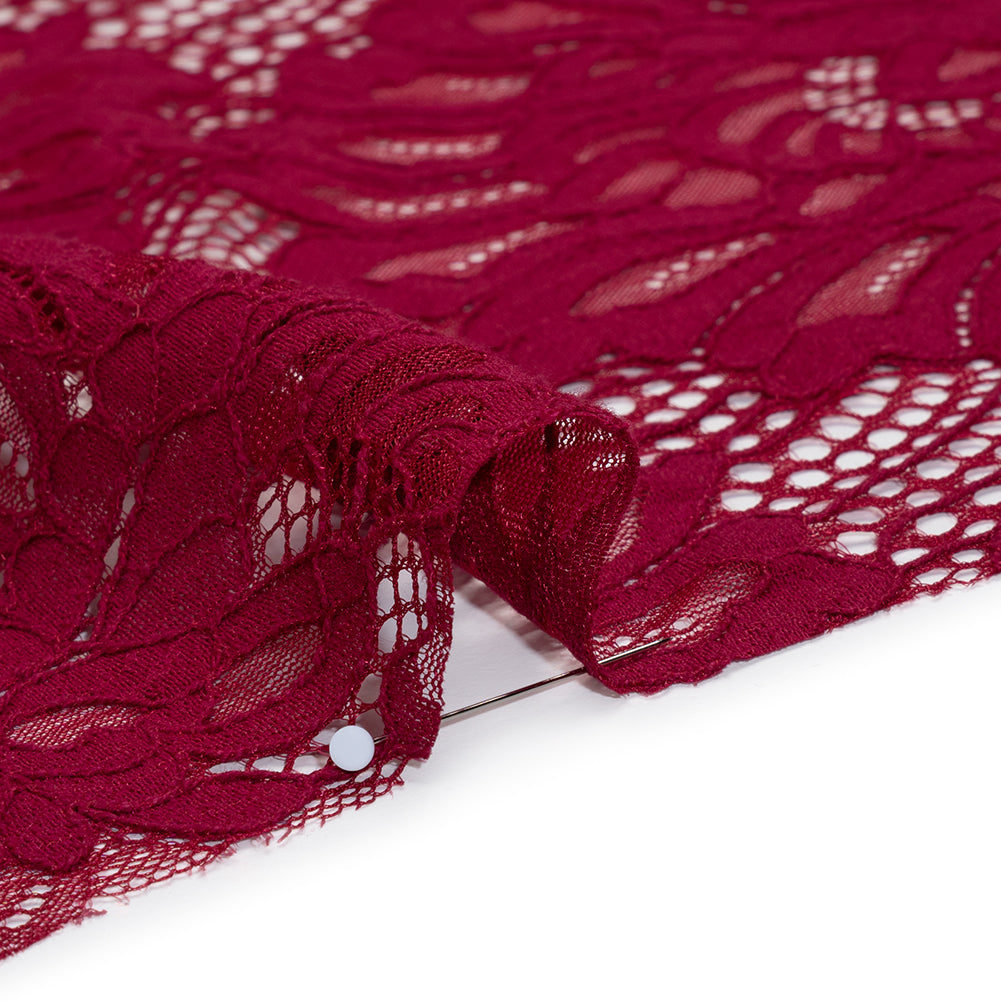 Corded Lace with Finished Scalloped Edges - Burgundy Bold Florals Detail Corded Lace with Finished Scalloped Edges - Burgundy Bold Florals Detail