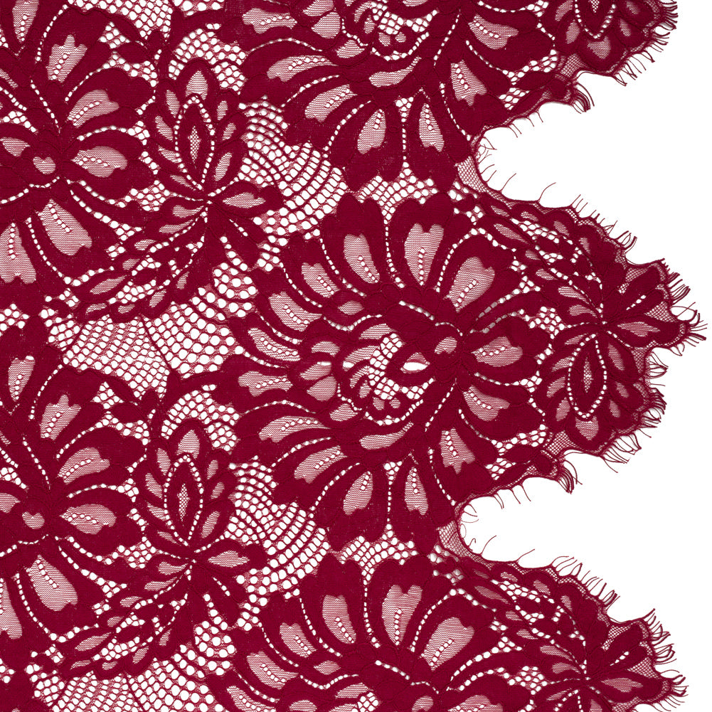 Corded Lace with Finished Scalloped Edges - Burgundy Bold Florals Corded Lace with Finished Scalloped Edges - Burgundy Bold Florals