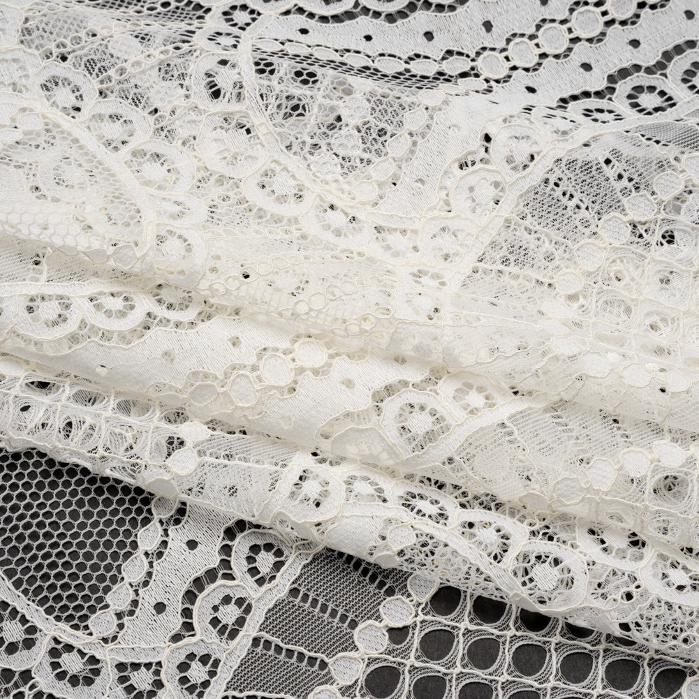 Corded Lace with Scalloped Fringe Edges - Ivory Geometric Lozenges - Folded Corded Lace with Scalloped Fringe Edges - Ivory Geometric Lozenges - Folded