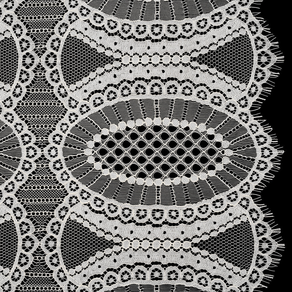 Corded Lace with Scalloped Fringe Edges - Ivory Geometric Lozenges Corded Lace with Scalloped Fringe Edges - Ivory Geometric Lozenges