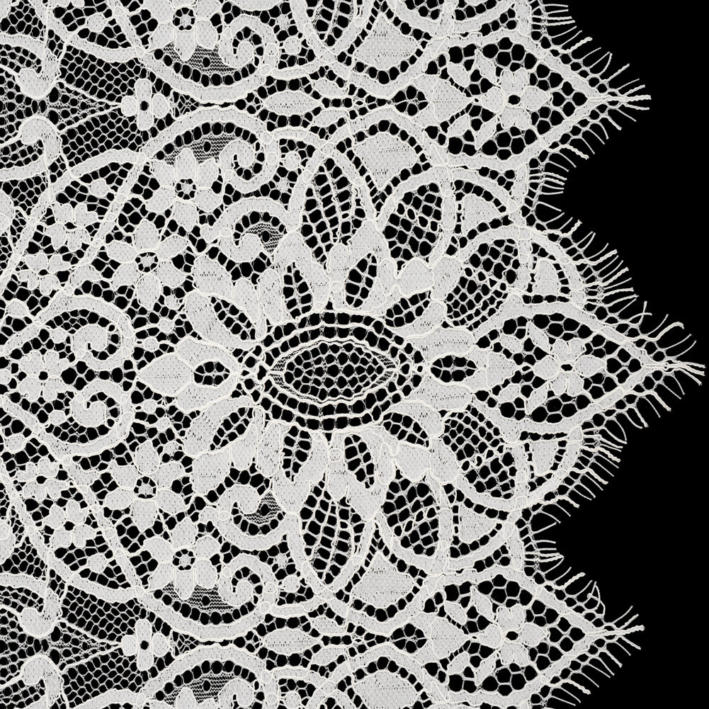 Corded Lace with Finished Edges - Ivory Fanciful Floral Ogees Corded Lace with Finished Edges - Ivory Fanciful Floral Ogees