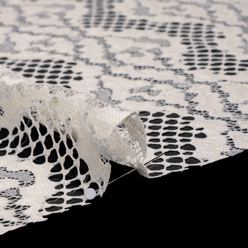 Raschel Lace with Organic Finished Edges - Ivory Abstract Wavy Stripes - Detail Raschel Lace with Organic Finished Edges - Ivory Abstract Wavy Stripes - Detail