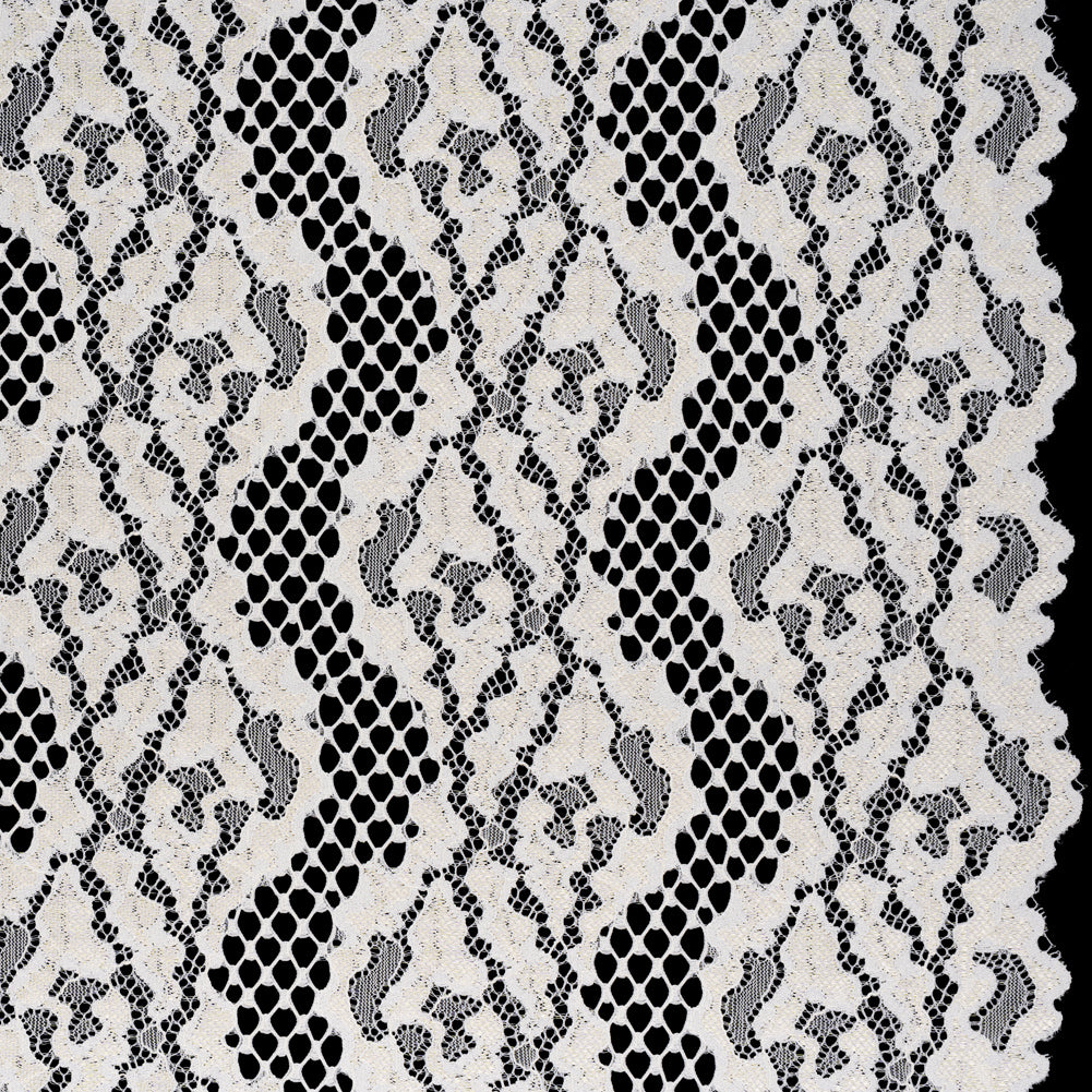 Raschel Lace with Organic Finished Edges - Ivory Abstract Wavy Stripes Raschel Lace with Organic Finished Edges - Ivory Abstract Wavy Stripes
