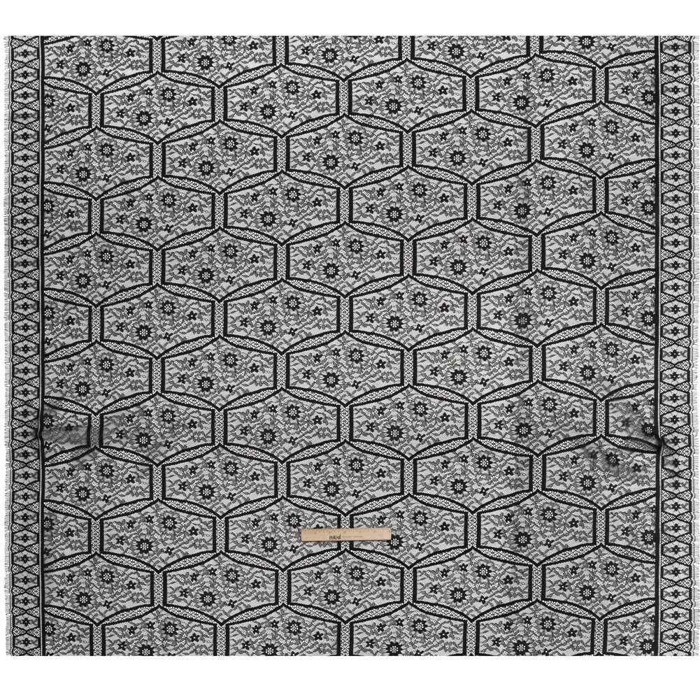 Raschel Lace Panel with Finished Edges - Black Geometric and Floral Raschel Lace Panel with Finished Edges - Black Geometric and Floral