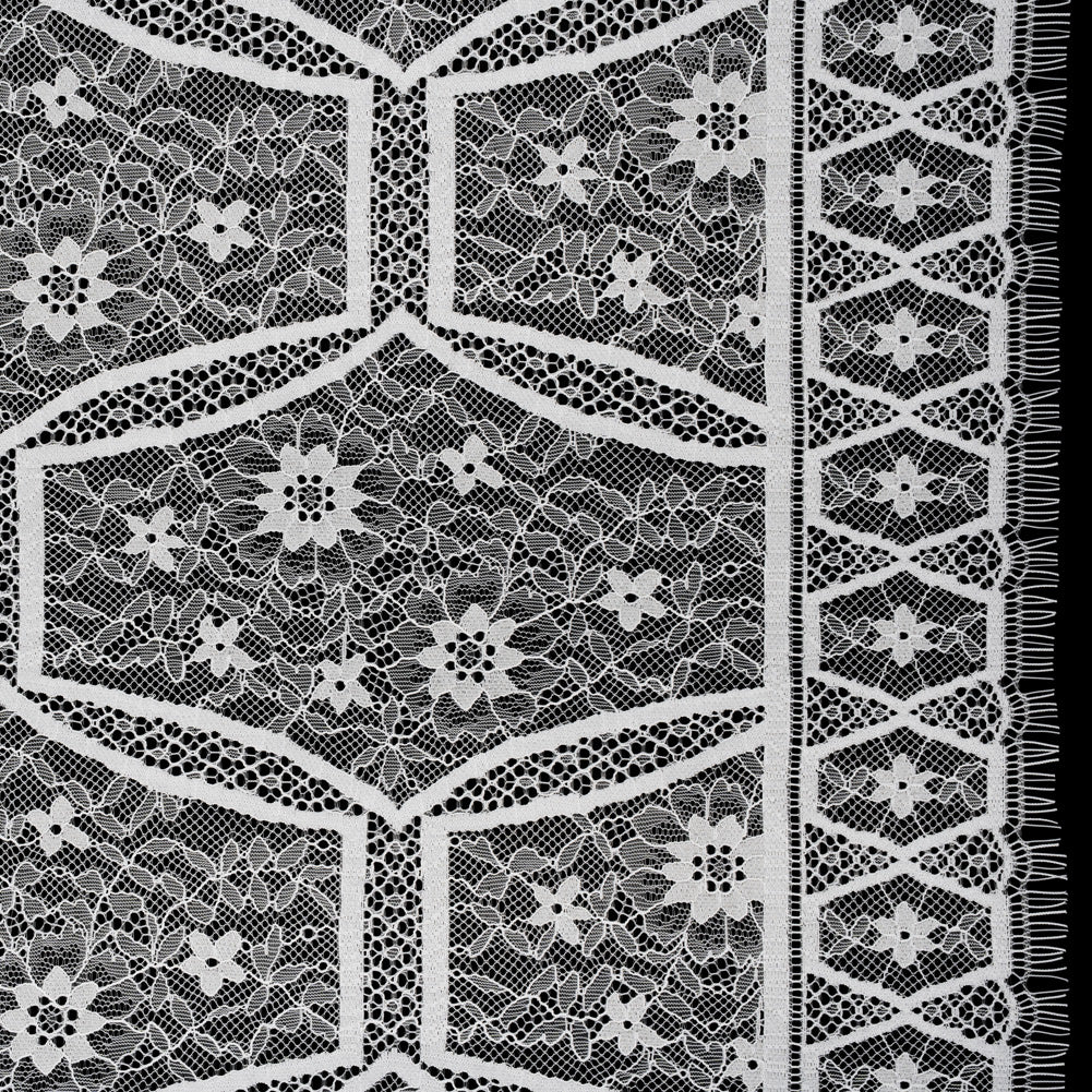Raschel Lace Panel with Finished Edges - Ivory Geometric and Floral Raschel Lace Panel with Finished Edges - Ivory Geometric and Floral