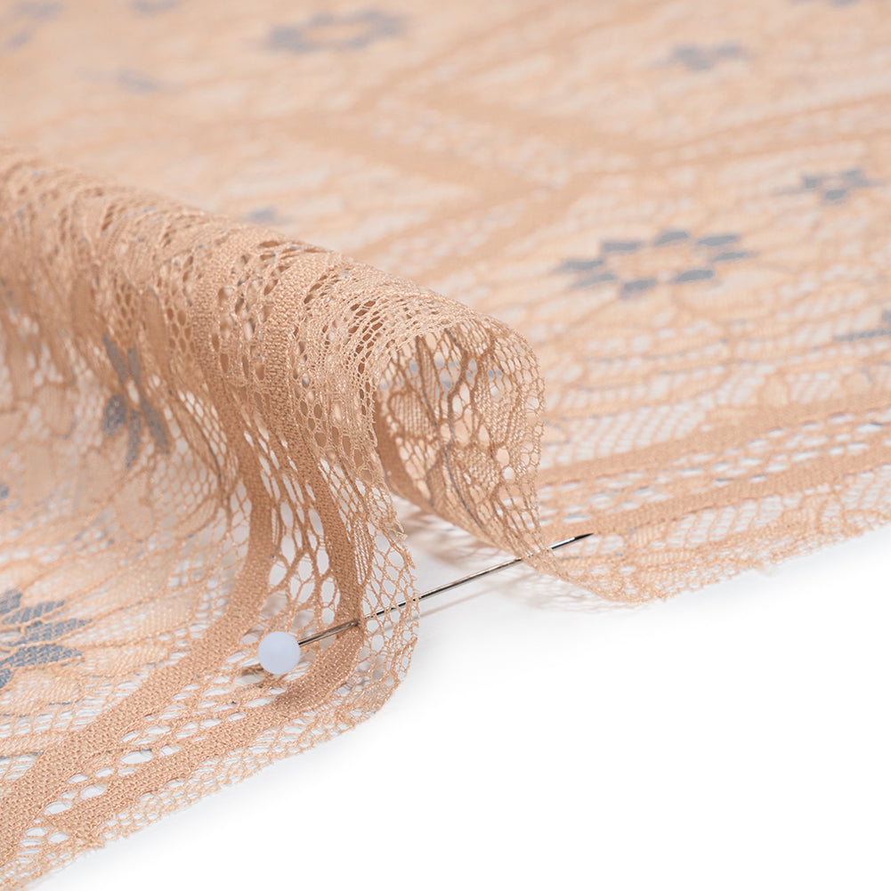 Raschel Lace Panel with Finished Edges - Sand and Steel Blue Geometric and Floral Raschel Lace Panel with Finished Edges - Sand and Steel Blue Geometric and Floral
