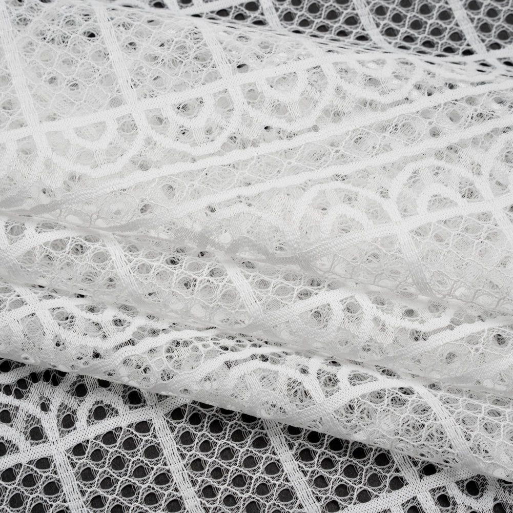 Raschel Lace Panel with Finished Edges - Ivory Geometric Rows of Windows Raschel Lace Panel with Finished Edges - Ivory Geometric Rows of Windows