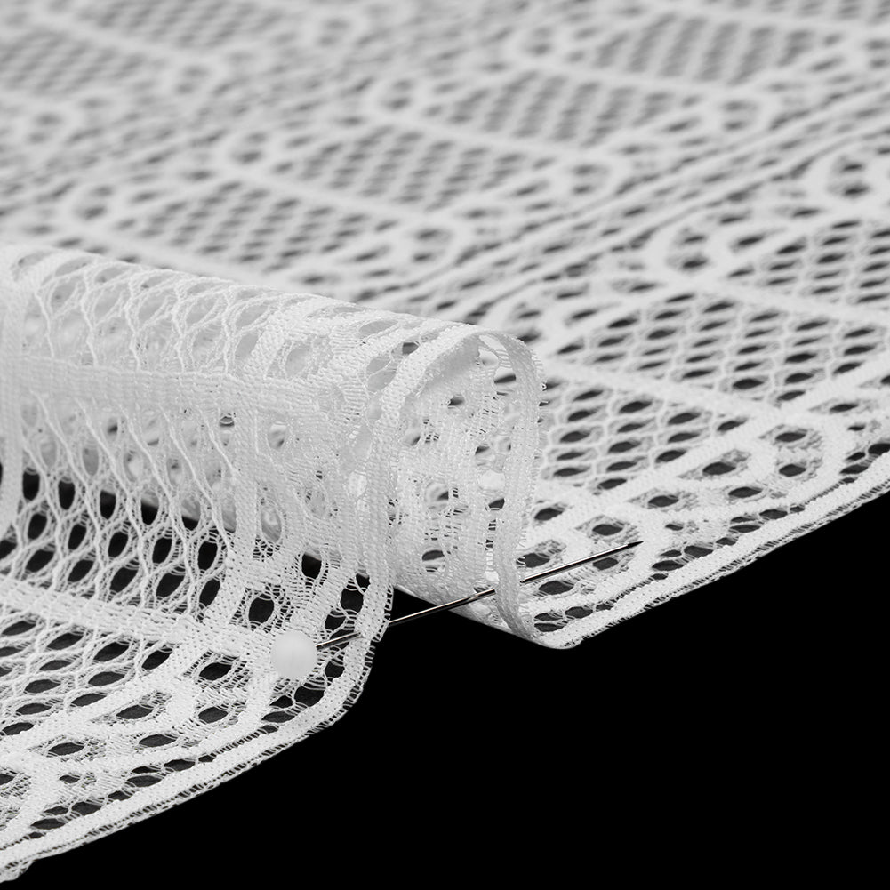 Raschel Lace Panel with Finished Edges - Ivory Geometric Rows of Windows Raschel Lace Panel with Finished Edges - Ivory Geometric Rows of Windows