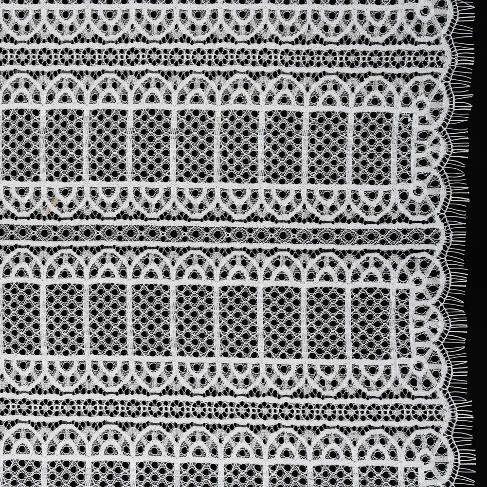 Raschel Lace Panel with Finished Edges - Ivory Geometric Rows of Windows Raschel Lace Panel with Finished Edges - Ivory Geometric Rows of Windows