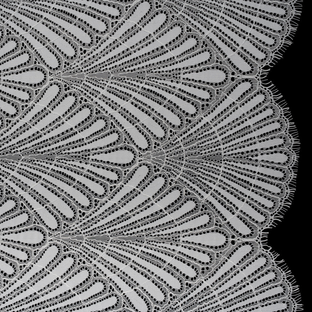 Corded Raschel Lace Panel with Finished Edges - Ivory Fan Palm Scallops Corded Raschel Lace Panel with Finished Edges - Ivory Fan Palm Scallops