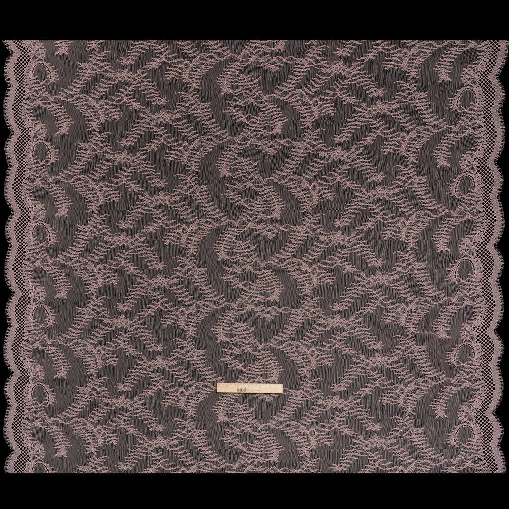 Raschel Lace Panel with Finished Edges - Blossom Pink Delicate Leafy Vines on Net - Full Raschel Lace Panel with Finished Edges - Blossom Pink Delicate Leafy Vines on Net - Full