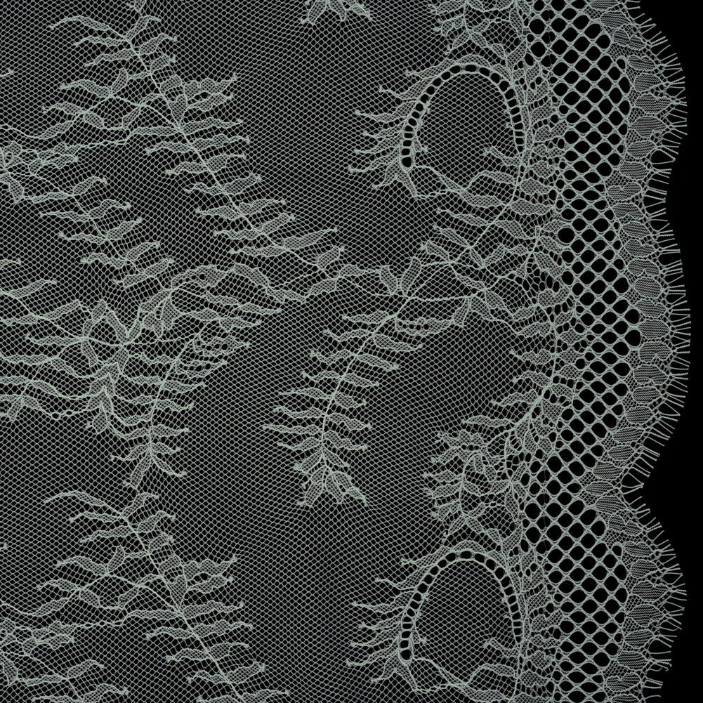 Raschel Lace Panel with Finished Edges - Dusty Aqua Delicate Leafy Vines on Net Raschel Lace Panel with Finished Edges - Dusty Aqua Delicate Leafy Vines on Net