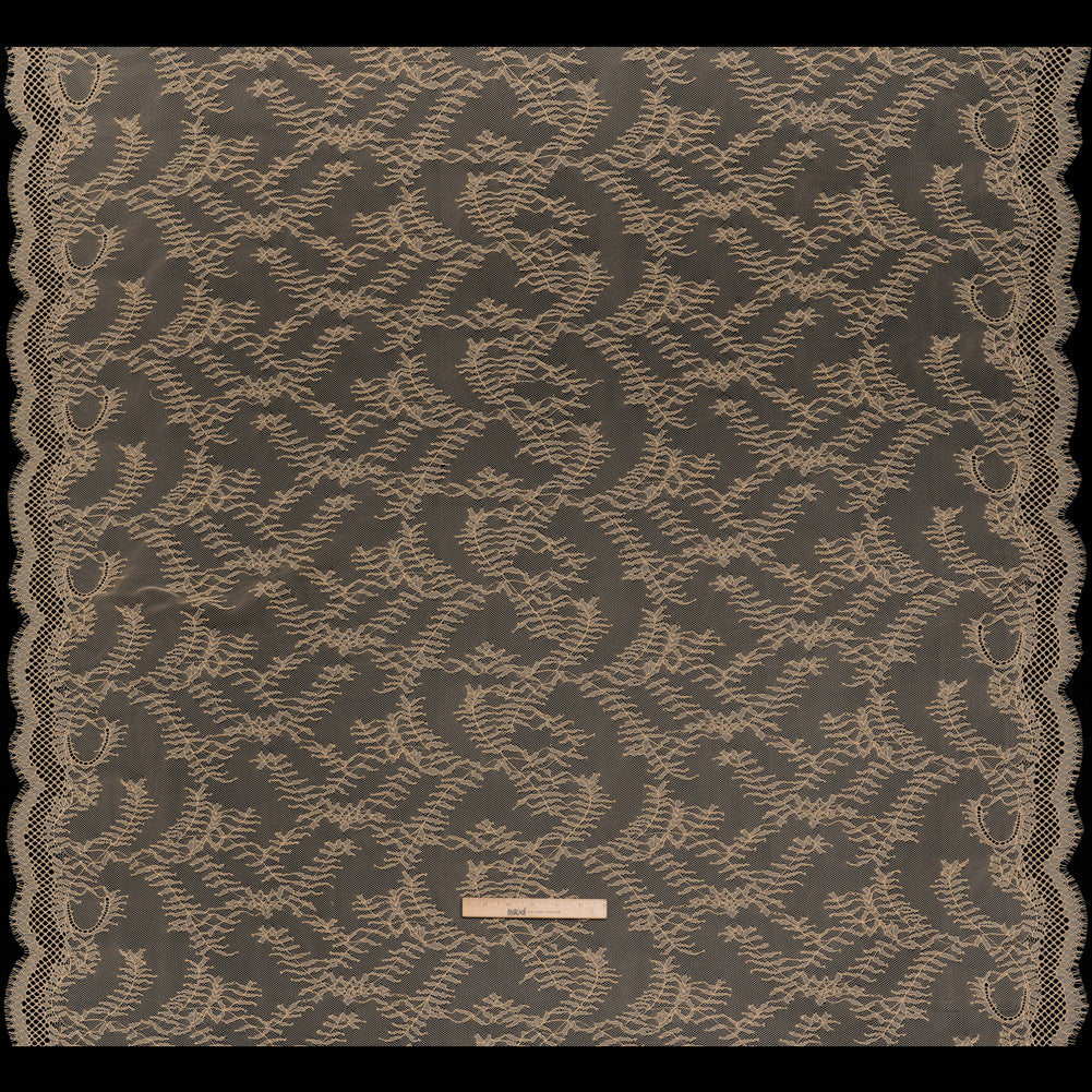 Raschel Lace Panel with Finished Edges - Buff Delicate Leafy Vines on Net Raschel Lace Panel with Finished Edges - Buff Delicate Leafy Vines on Net