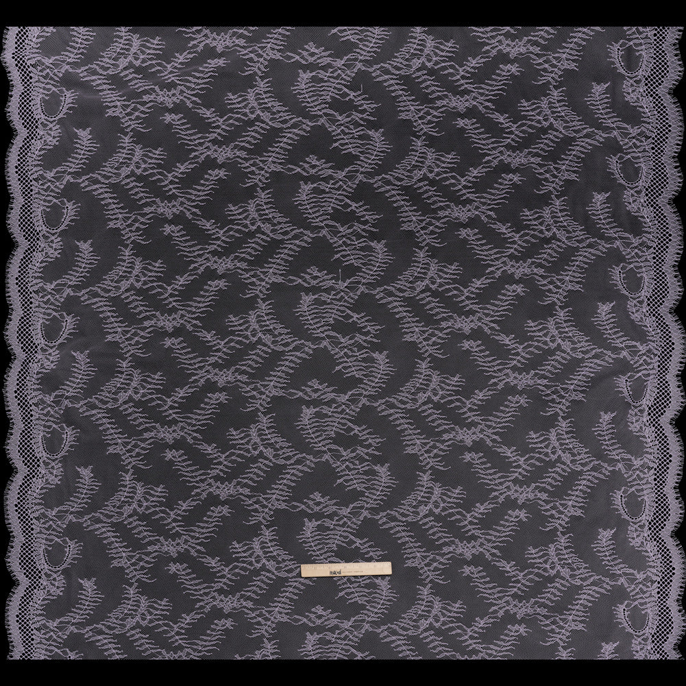 Raschel Lace Panel with Finished Edges - Lavender Delicate Leafy Vines on Net Raschel Lace Panel with Finished Edges - Lavender Delicate Leafy Vines on Net