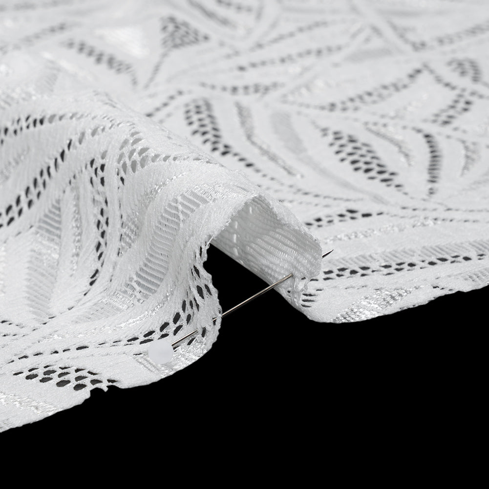 Stretch Raschel Lace with Finished Edges - Ivory Flying Fans - Detail Stretch Raschel Lace with Finished Edges - Ivory Flying Fans - Detail
