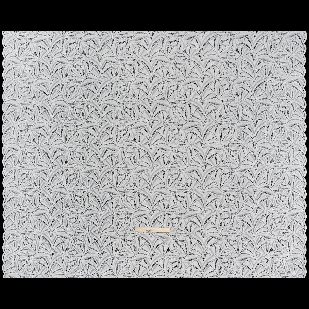 Stretch Raschel Lace with Finished Edges - Ivory Flying Fans - Full Stretch Raschel Lace with Finished Edges - Ivory Flying Fans - Full