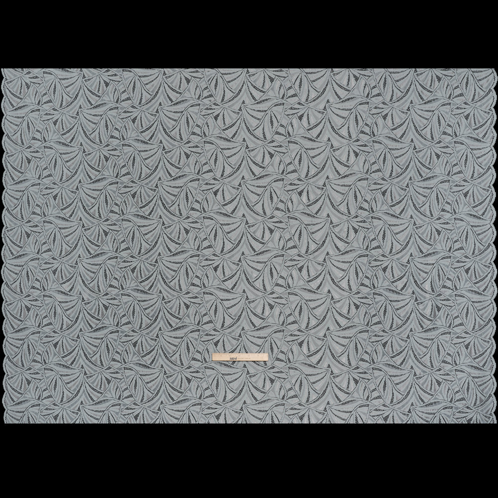 Stretch Raschel Lace with Finished Edges - Silver Flying Fans Full Stretch Raschel Lace with Finished Edges - Silver Flying Fans Full